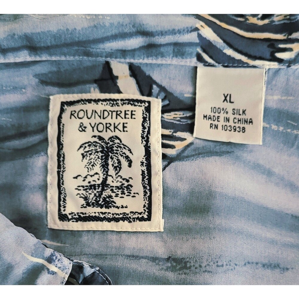 Vintage Roundtree & Yorke 100% Silk Ocean Fish Print Button-Down Shirt Men's XL - Picture 6 of 6